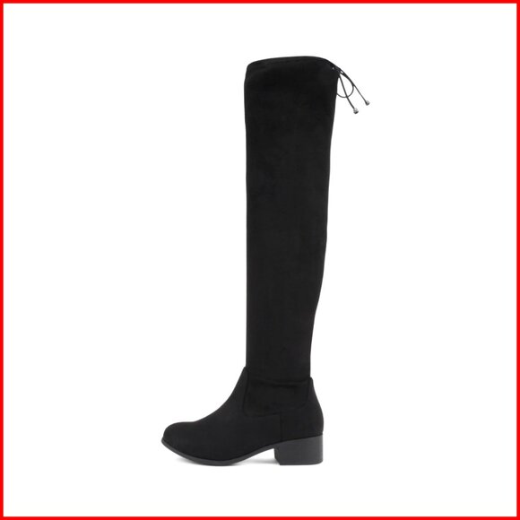 Women's Over the Knee Boots Round Toe Low Heel Drawstring Side Zipper